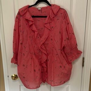 Sundance Pink Ruffled Collar Blouse with Ruffled 3/4 Sleeves